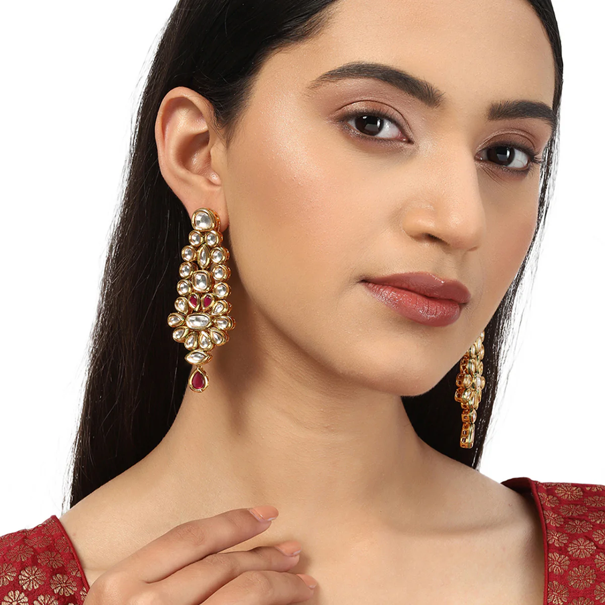 Kundan Gold Plated Brass Earrings - Image 2