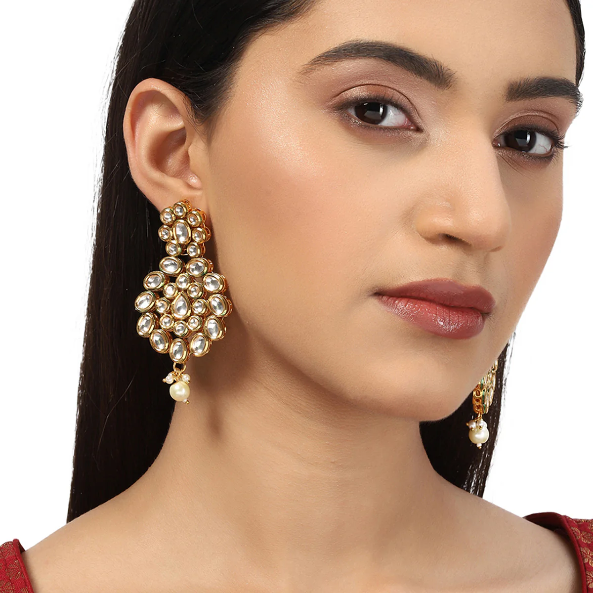 Kundan Gold Plated Brass Earrings - Image 2