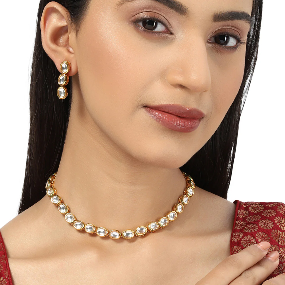 Kundan Gold plated Brass Necklace set