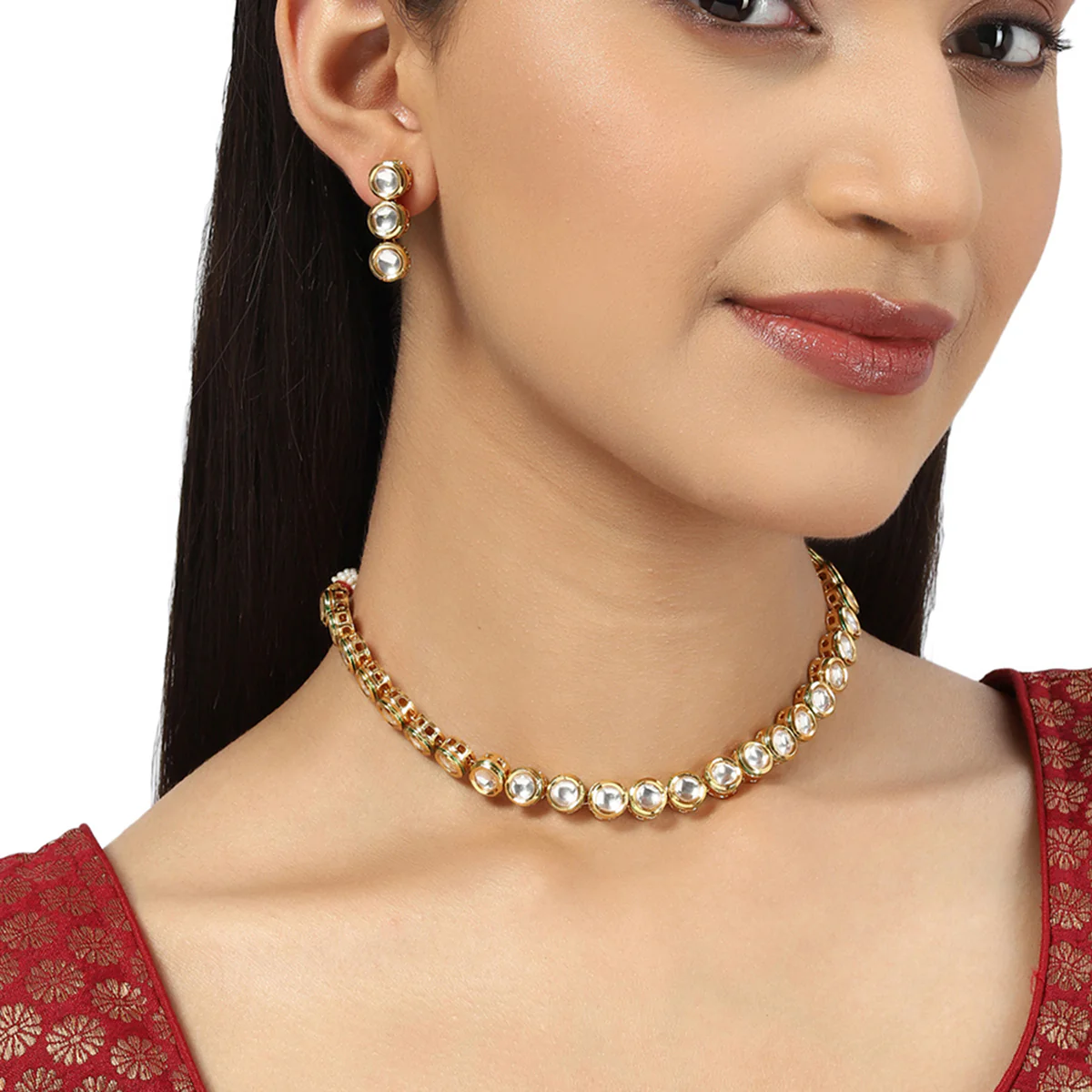 Kundan Elegance Gold Plated Necklace Set for Women - Voylla - Image 2