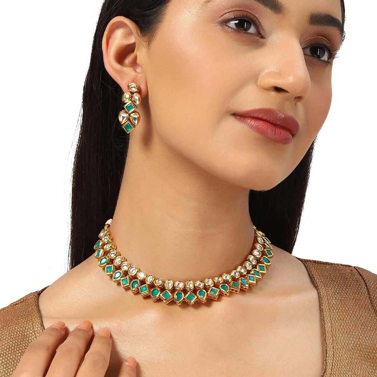 Kundan Gold Plated Choker Necklace Set - Image 2