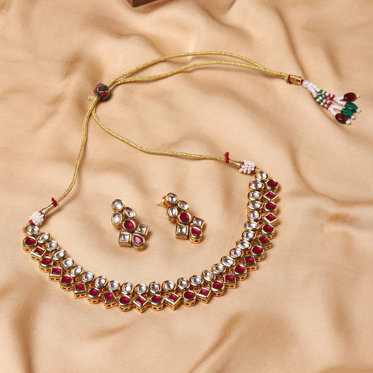 Kundan Gold Plated Necklace Set with Kundan Stone | Voylla
