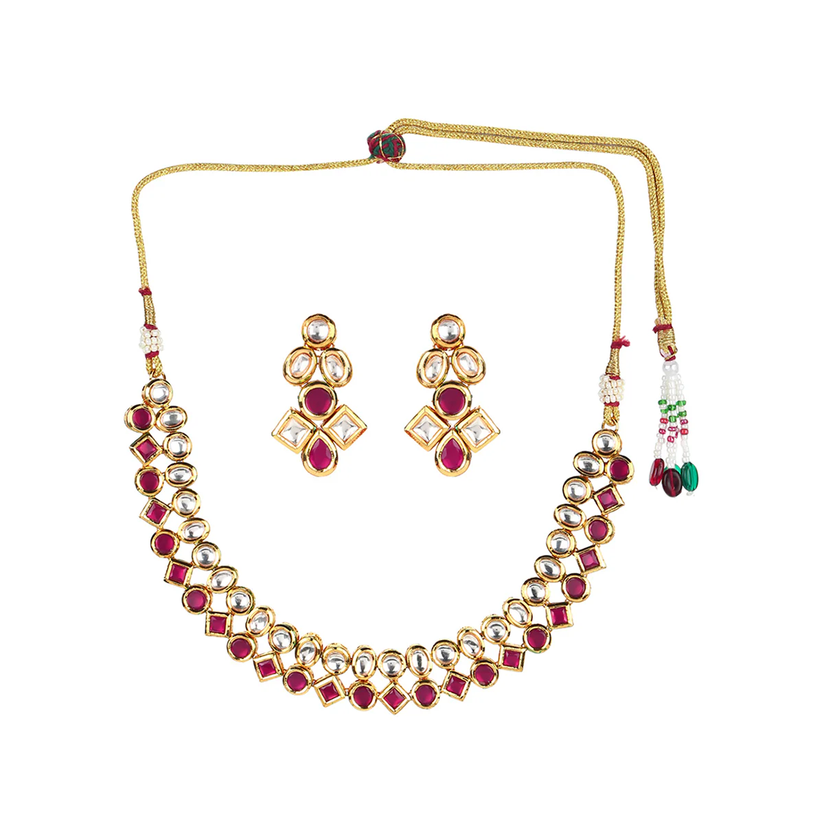 Kundan Gold Plated Necklace Set with Kundan Stone | Voylla - Image 3
