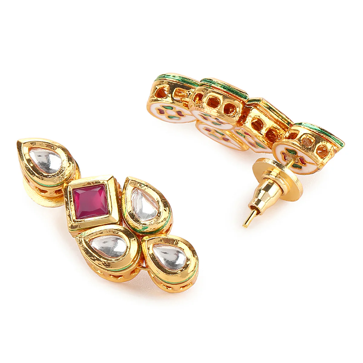 Kundan Elegance Gold Plated Square Stones Necklace Set - Image 4