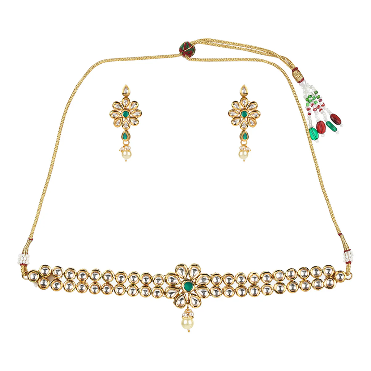 Kundan Elegance Gold Plated Necklace Set | Voylla - Image 3