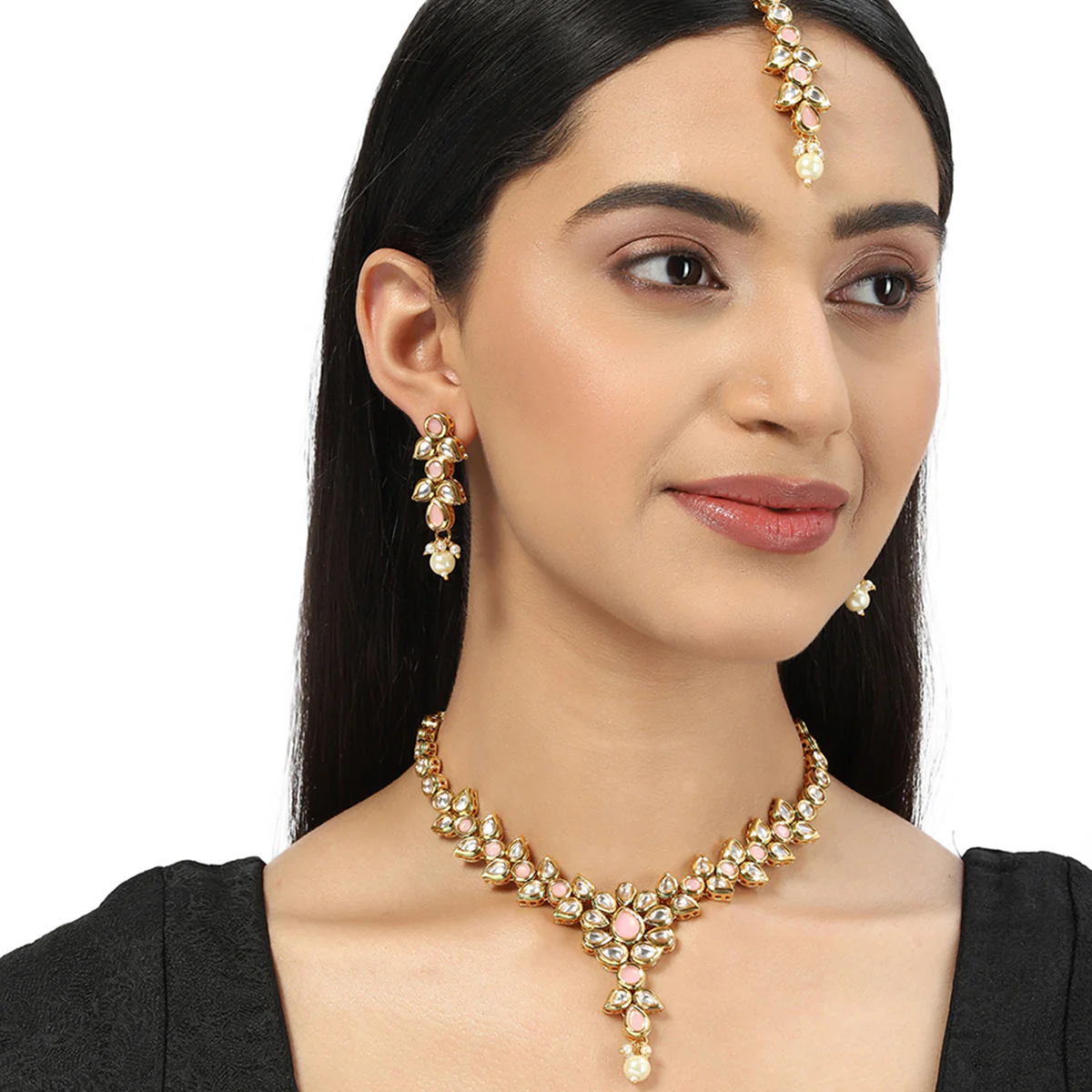 Radiant Kundan Elegance Gold Plated Necklace Set | Voylla - Image 2