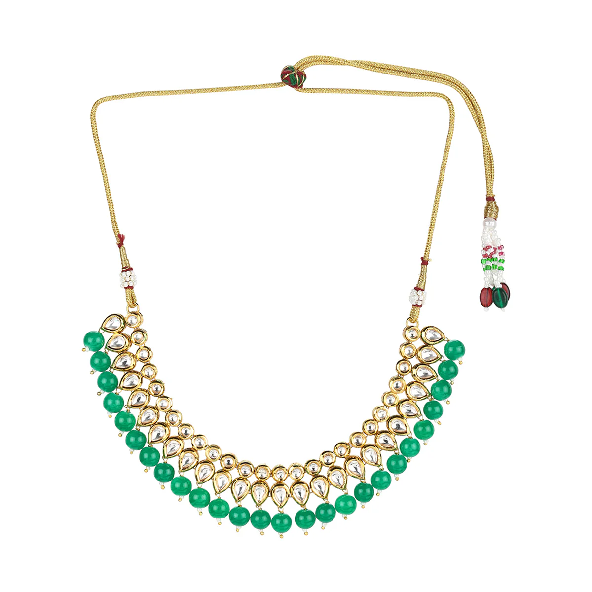 Kundan Elegance Teardrop Stones with Green Beads Jewellery Set - Image 4