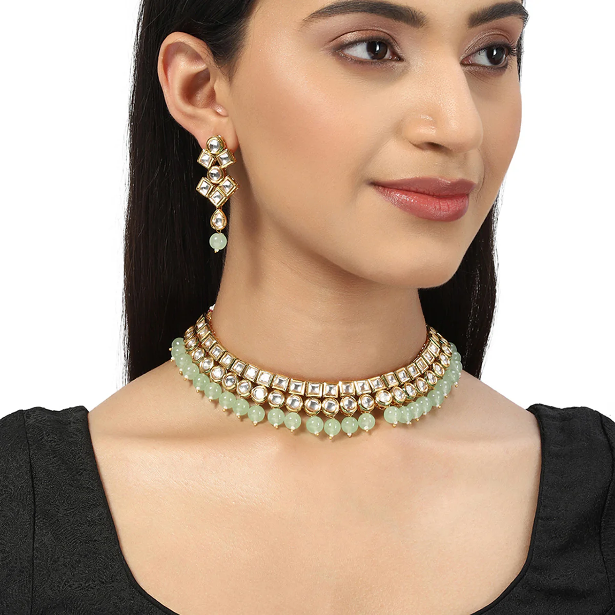 Kundan Elegance Gold Plated Necklace Set for Weddings | Voylla - Image 2