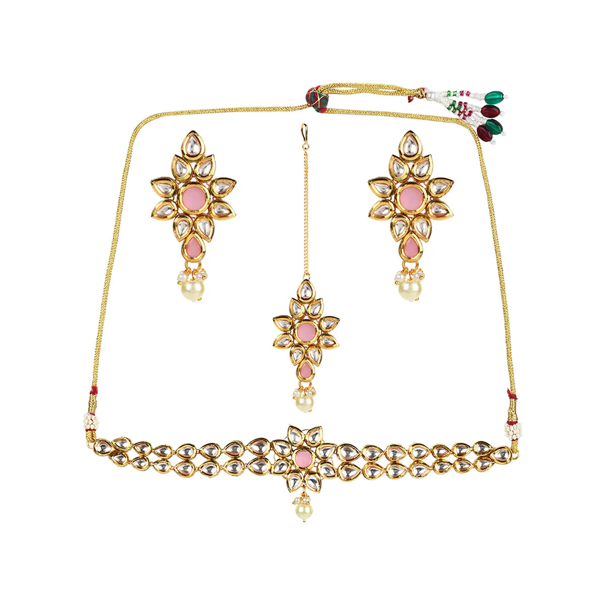 Kundan Gold Plated Blush Sudded Stones Necklace Set - Image 3