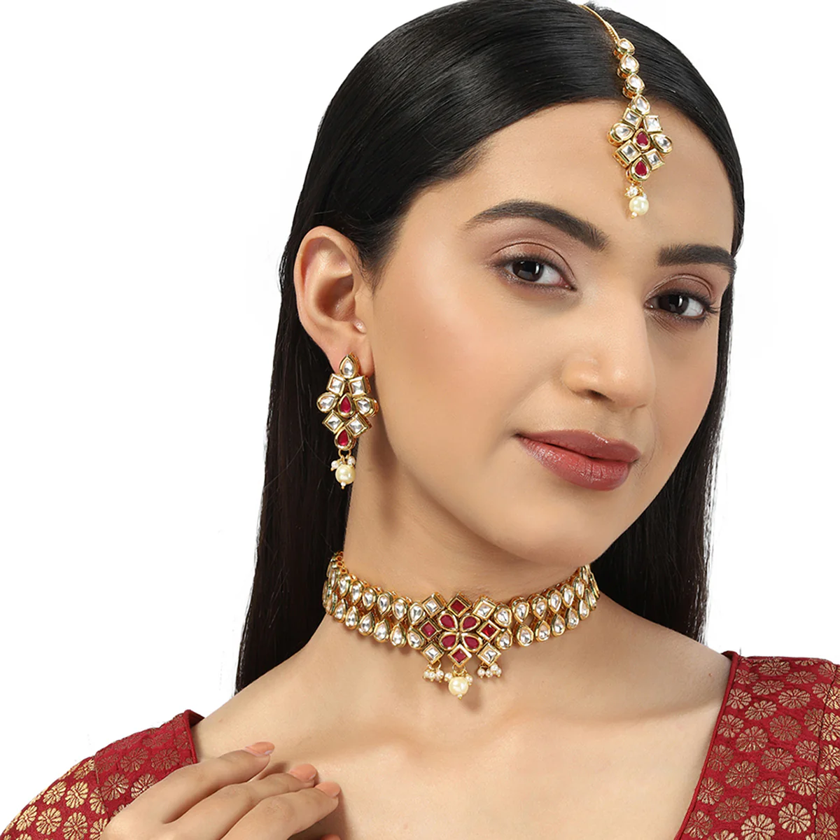 Kundan Studded Gold Plated Necklace Set - Image 2