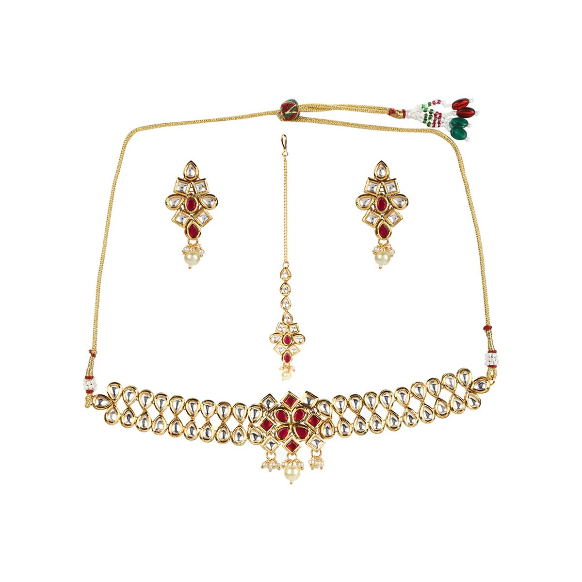 Kundan Studded Gold Plated Necklace Set - Image 3