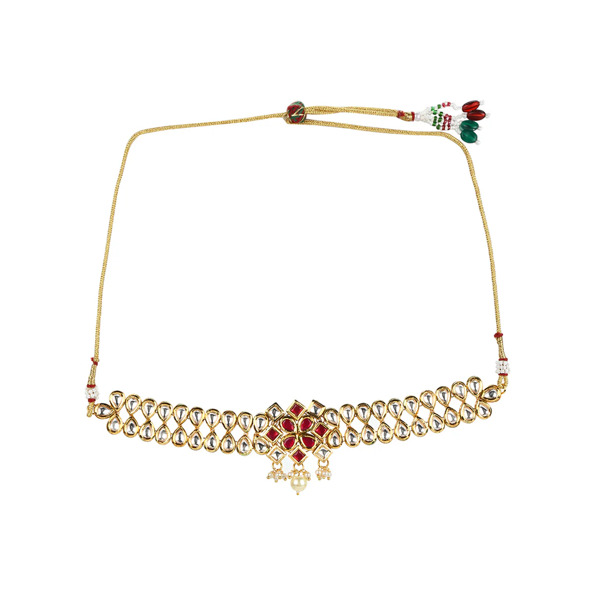 Kundan Studded Gold Plated Necklace Set - Image 4