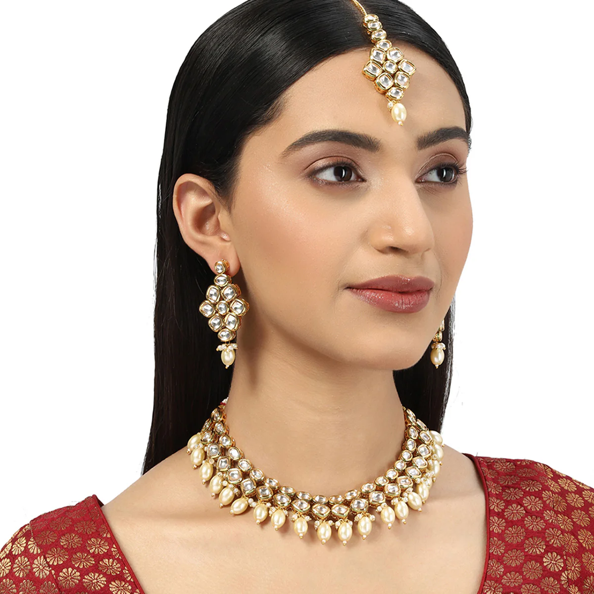 Traditional Kundan Elegance Gold Plated Necklace Set | Voylla
