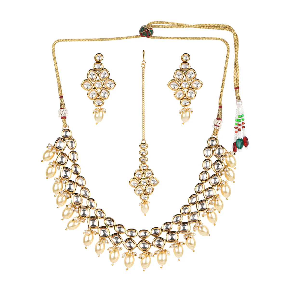 Traditional Kundan Elegance Gold Plated Necklace Set | Voylla - Image 3
