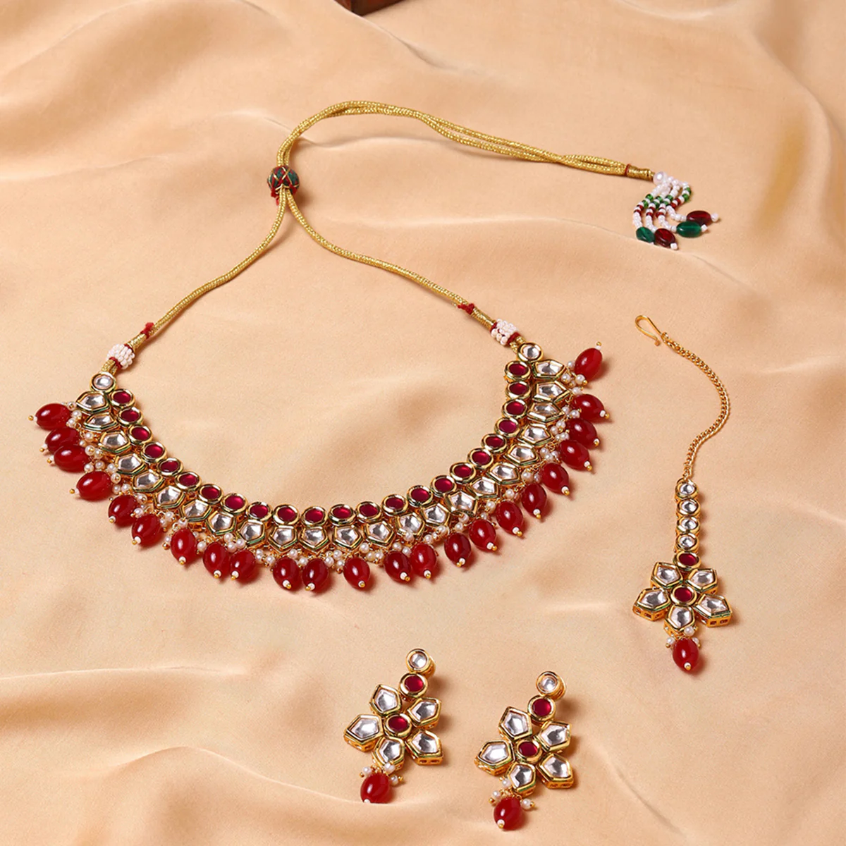 Kundan Gold Plated Necklace Set with Maang Tika