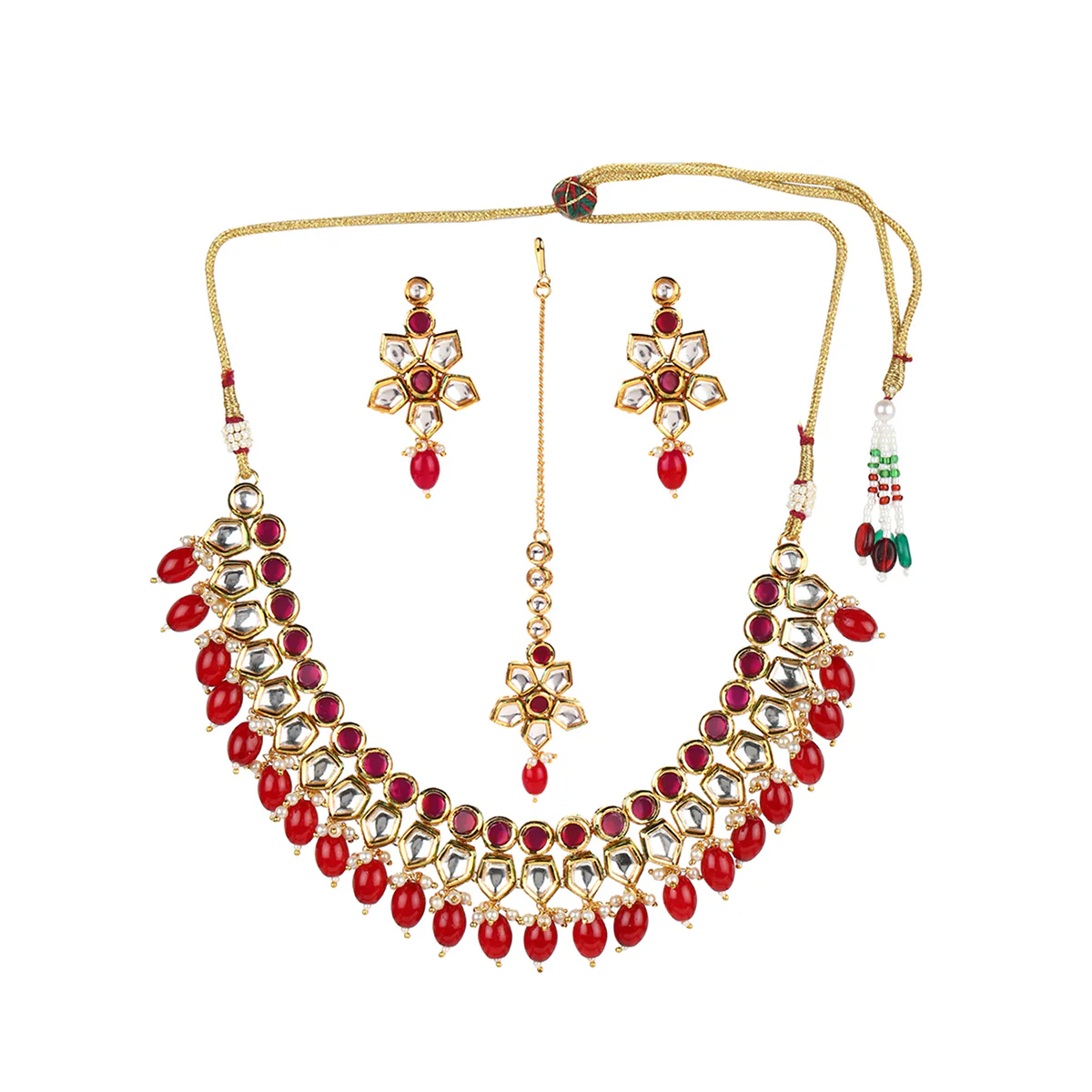 Kundan Gold Plated Necklace Set with Maang Tika - Image 3