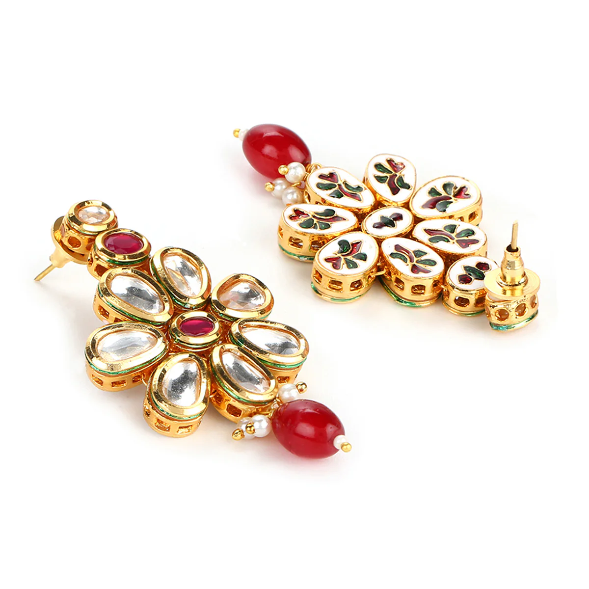 Kundan Gold Plated Red Beaded Necklace Set - Image 5