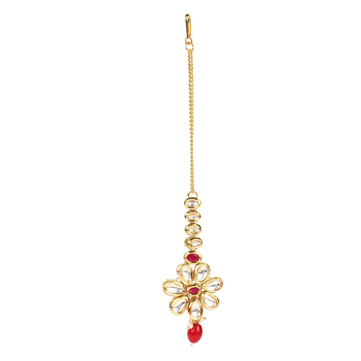 Kundan Gold Plated Red Beaded Necklace Set - Image 6