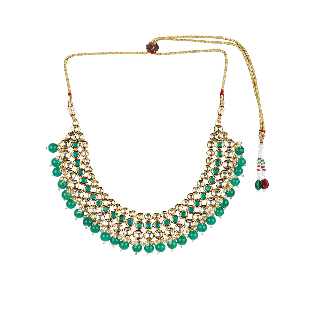 Kundan Gold Plated Green Beads Necklace Set - Image 4