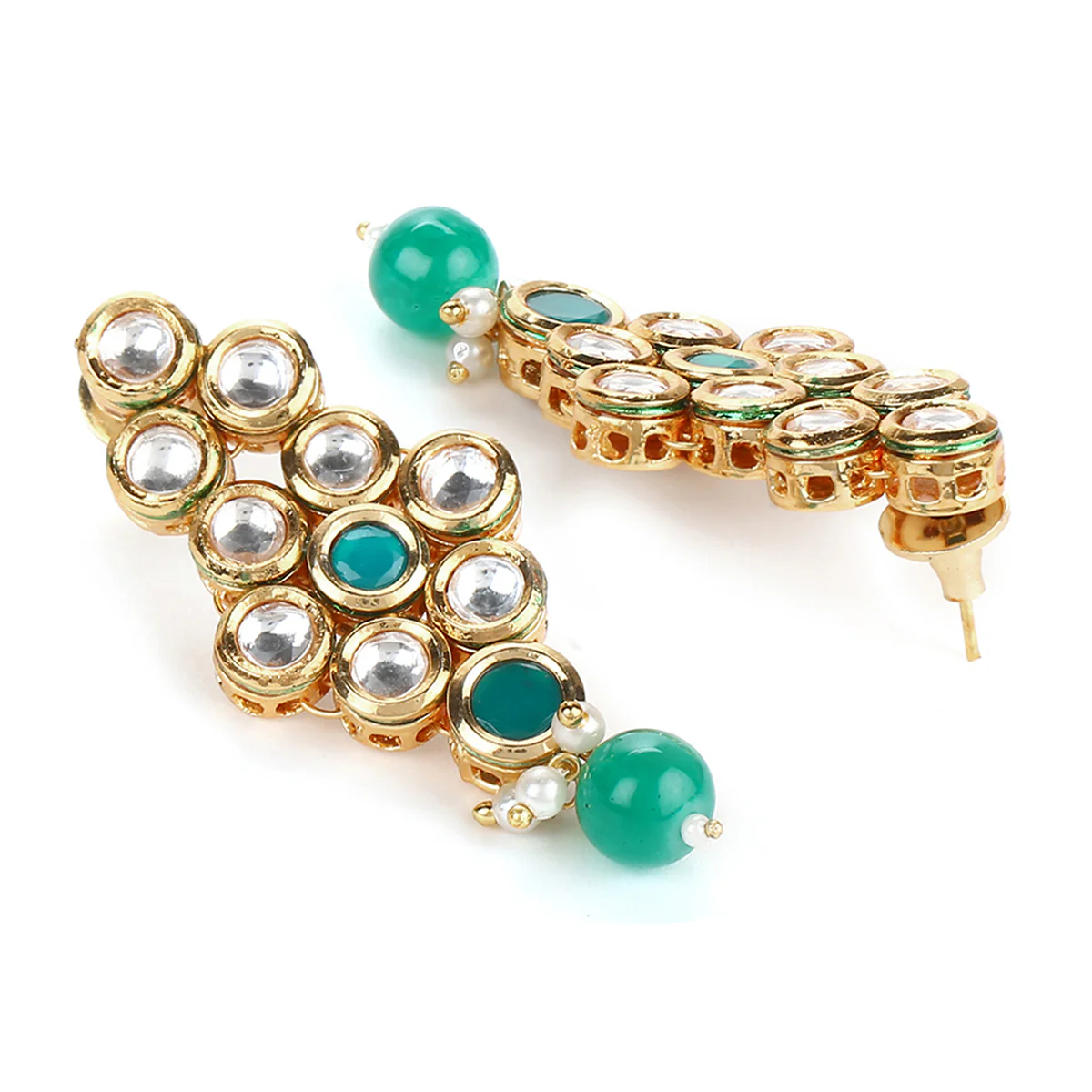 Kundan Gold Plated Green Beads Necklace Set - Image 5