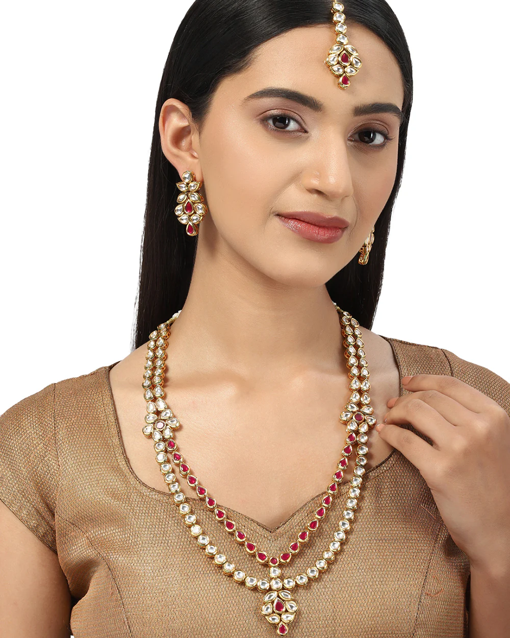 Kundan Elegance Gold Plated Necklace Set for Classy Look|Voylla - Image 2