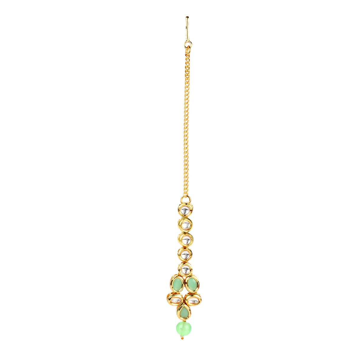 Kundan Gold Plated Mint Green Tumble Beads Necklace Set - Image 6