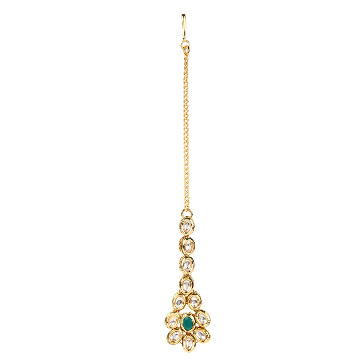 Kundan Gold Plated Long Necklace Set with Green Stones - Image 6