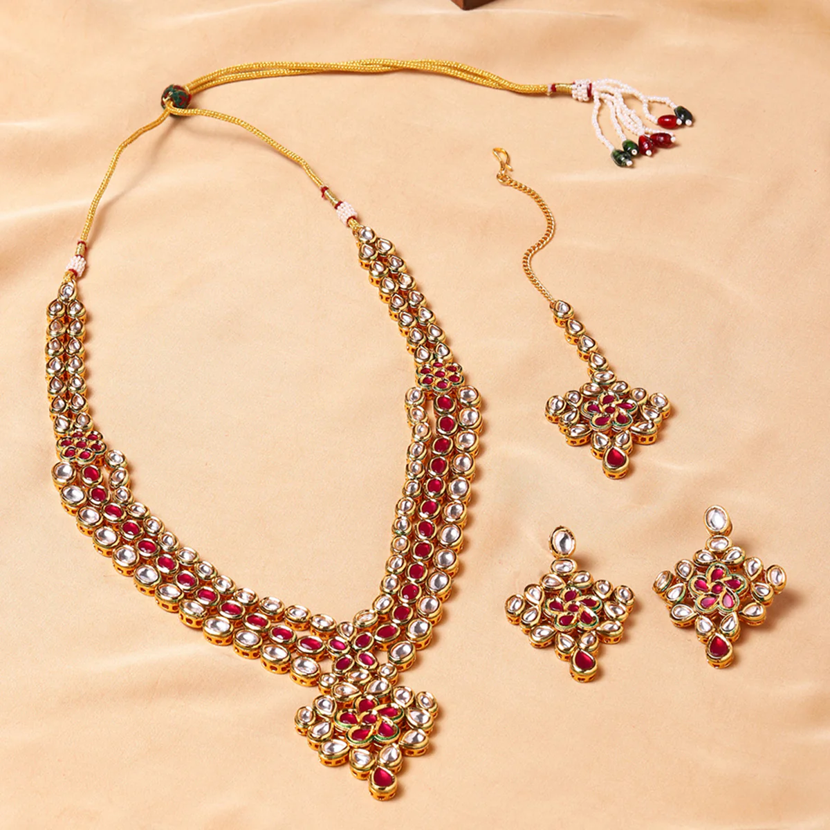 Kundan Gold Plated Brass Necklace Set