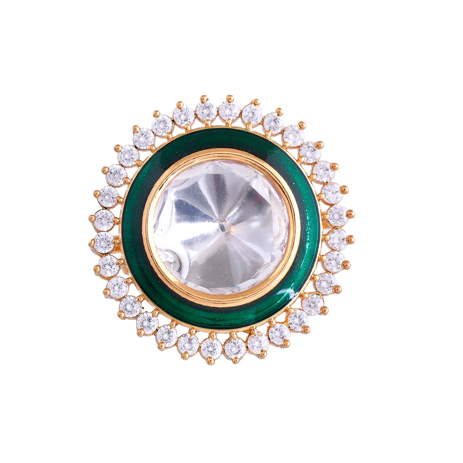 Kundan Opulance Chand Meena Emerald Ring - Image 3