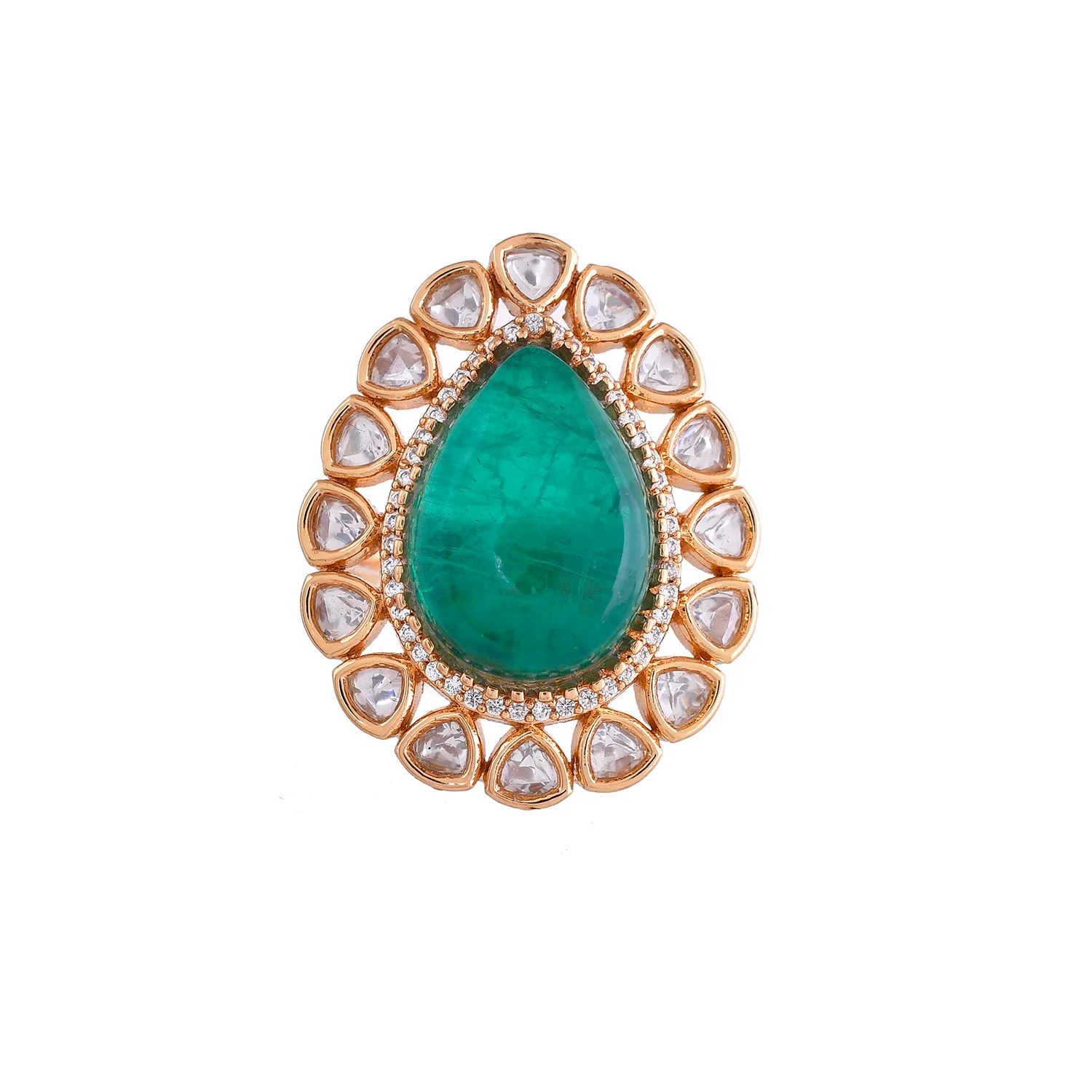 Kundan Opulance Nawabi Green Ring - Image 3