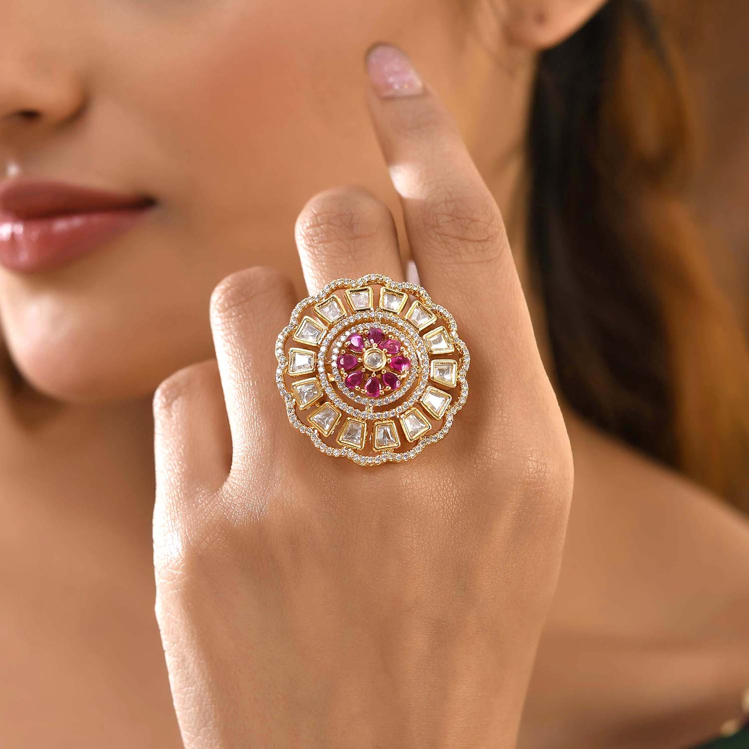 Kundan Opulance Royal Bloom Ring - Image 2