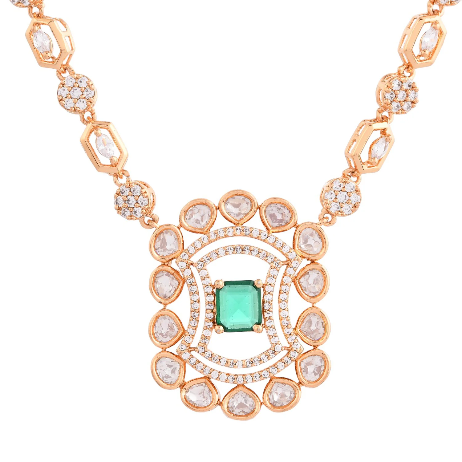 Kundan Opulance Royal Filigree Emerald Necklace Set - Image 4