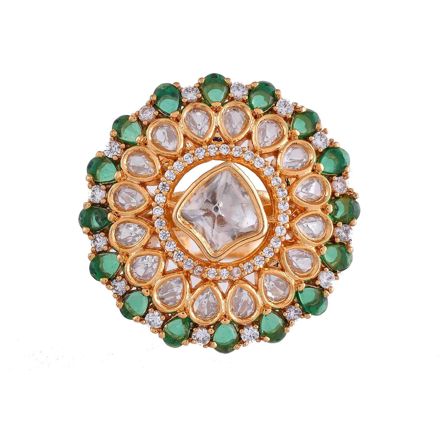 Kundan Opulance Shahi Chand Green Ring - Image 3
