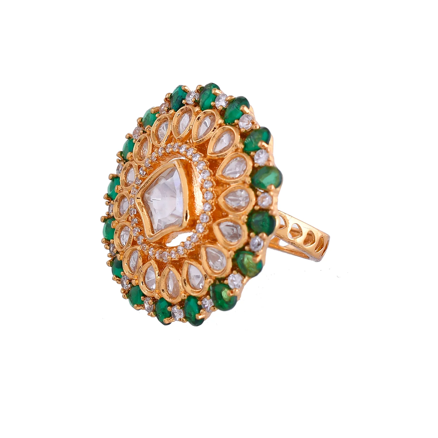 Kundan Opulance Shahi Chand Green Ring - Image 4