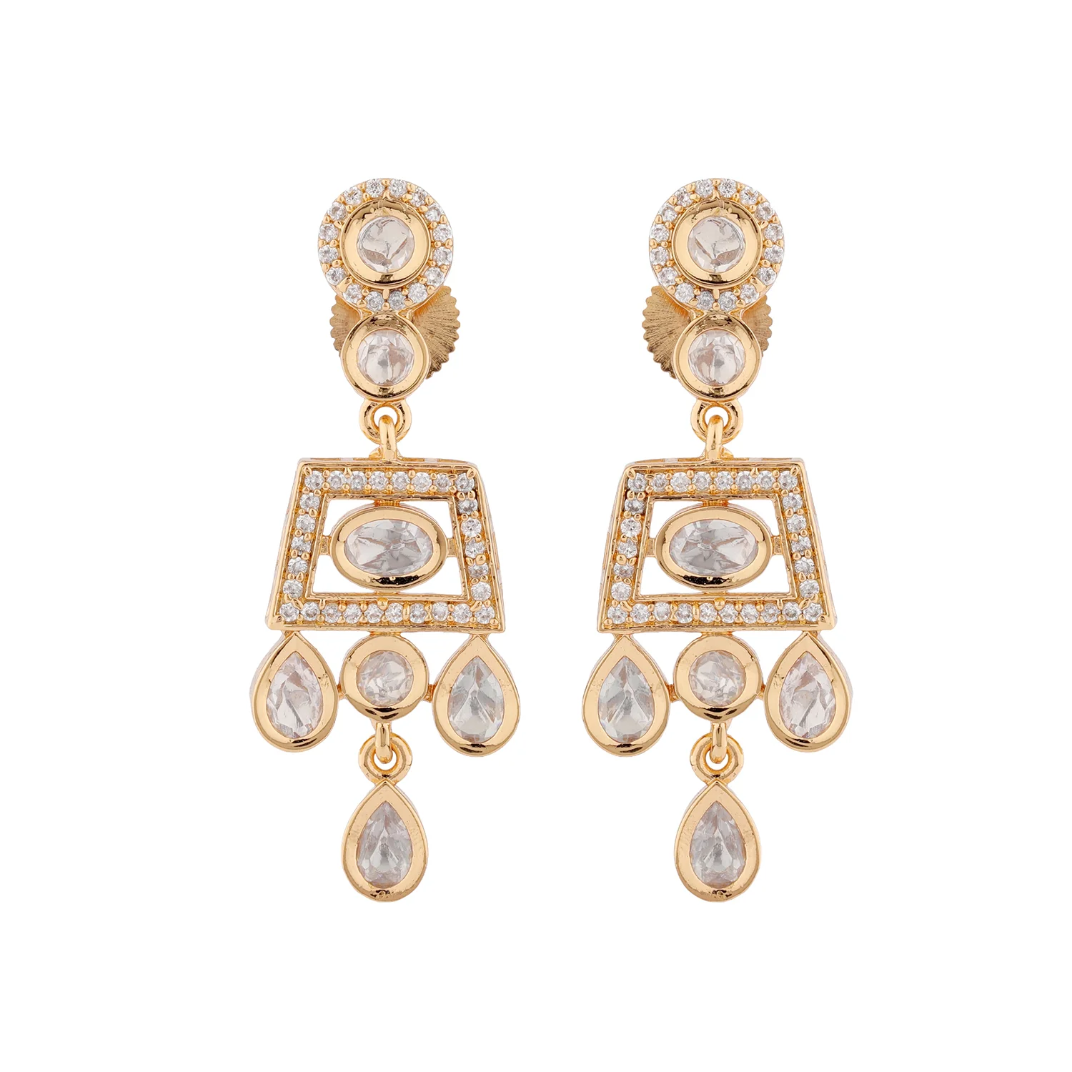 Kundan Opulence Crystal Cascade Necklace Set - Image 5