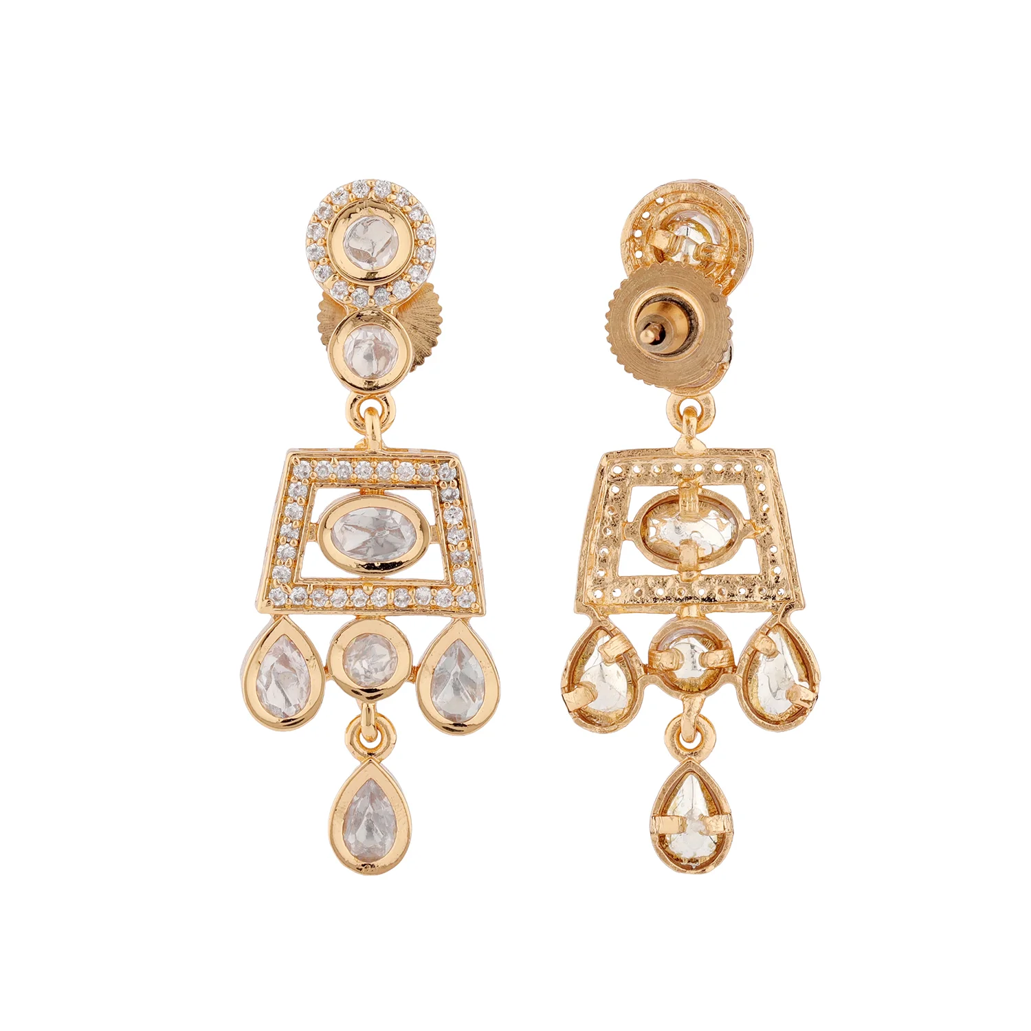 Kundan Opulence Crystal Cascade Necklace Set - Image 6