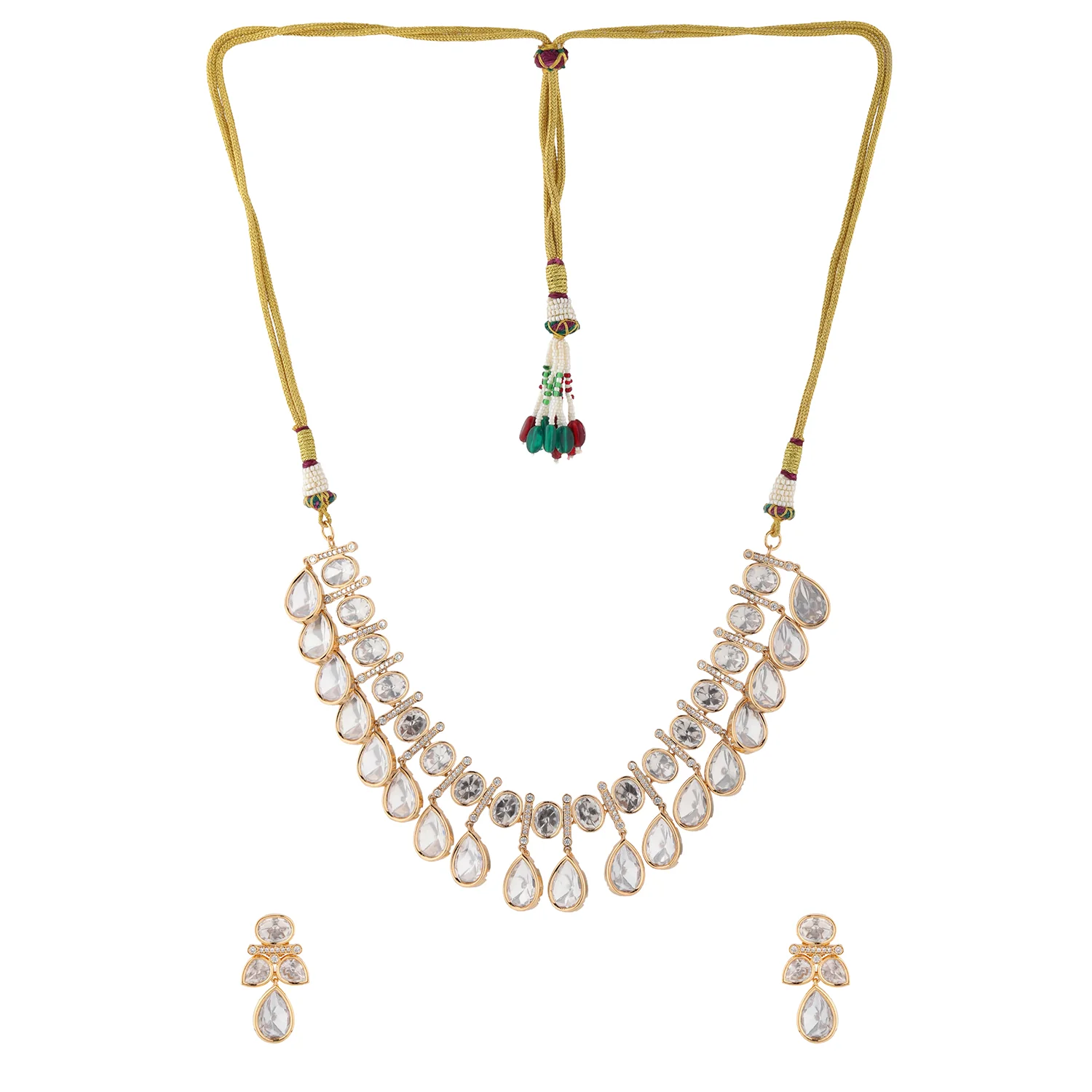 Kundan Opulence Crystal Dewdrop Necklace Set - Image 3