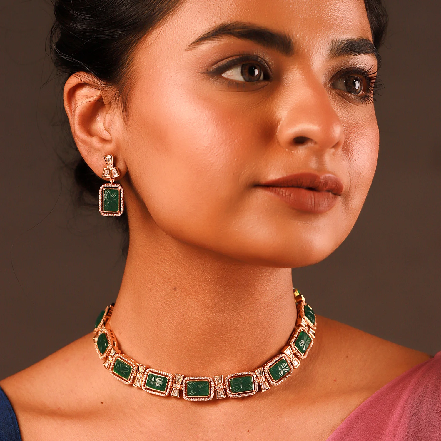 Kundan Opulence Emerald Grace Necklace Set - Image 2