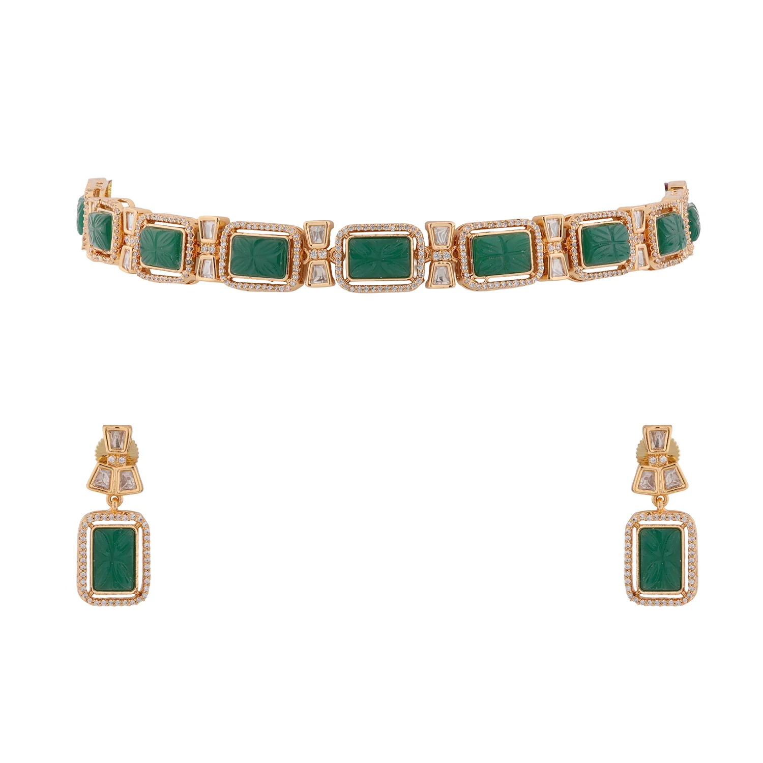 Kundan Opulence Emerald Grace Necklace Set - Image 3