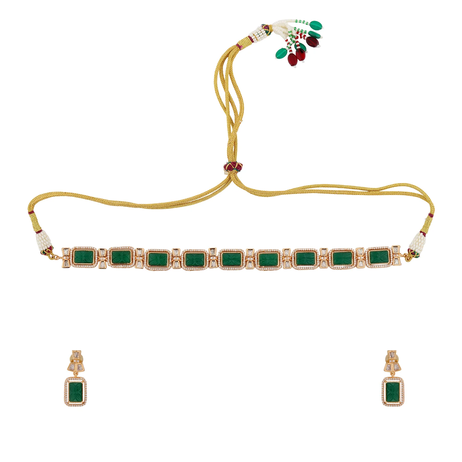 Kundan Opulence Emerald Grace Necklace Set - Image 4