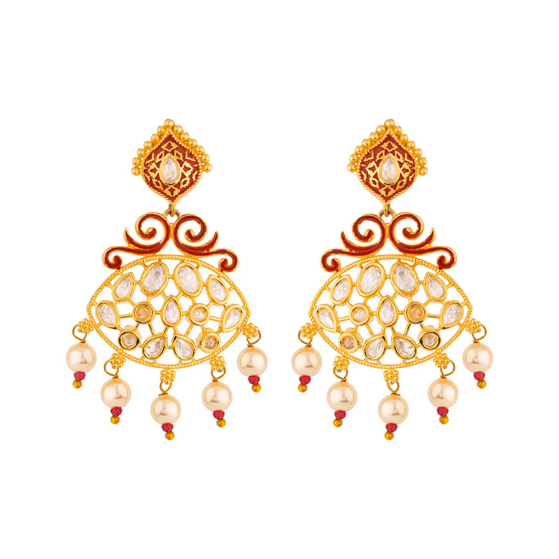 Kundan Opulence Red Enamel Earrings - Image 3