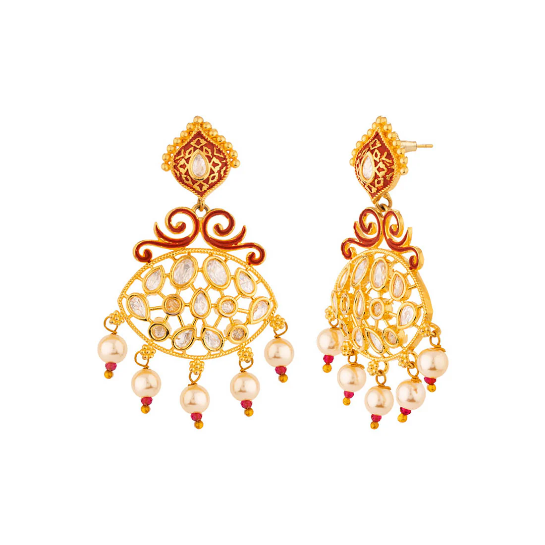 Kundan Opulence Red Enamel Earrings - Image 4