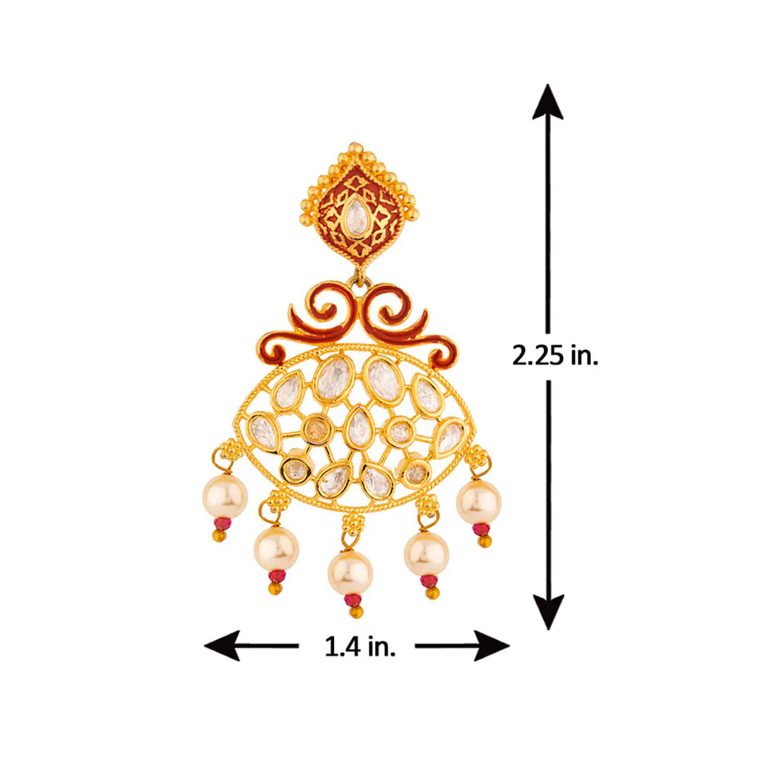 Kundan Opulence Red Enamel Earrings - Image 5