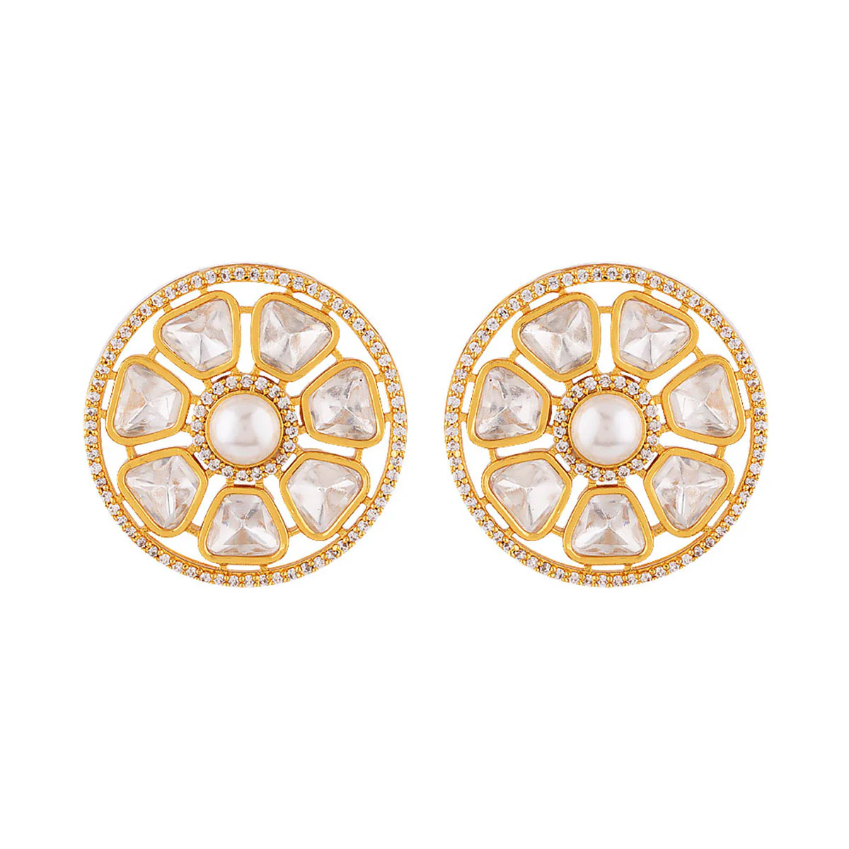 Kundan Stanza Brass Floral Earrings - Image 3