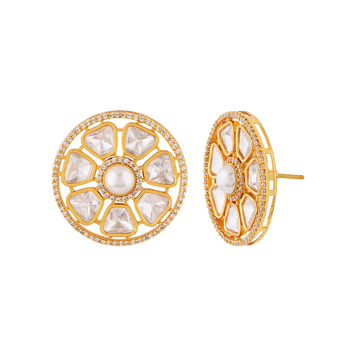 Kundan Stanza Brass Floral Earrings - Image 4