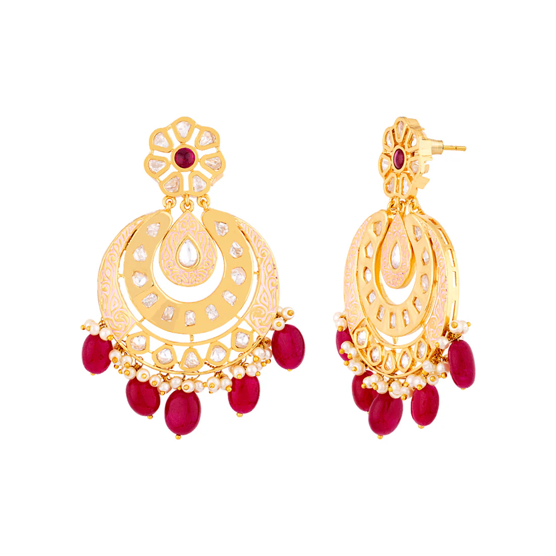 Kundan Stanza Ext Faux Pearls Drop Earrings - Image 4