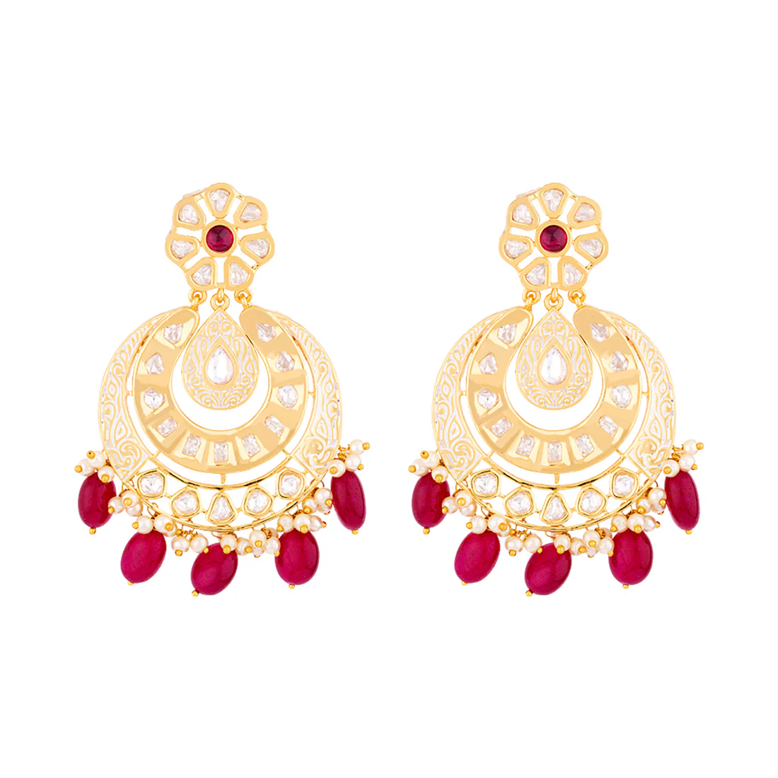 Kundan Stanza Ext Heavily Embellished Chandbali Earrings - Image 3