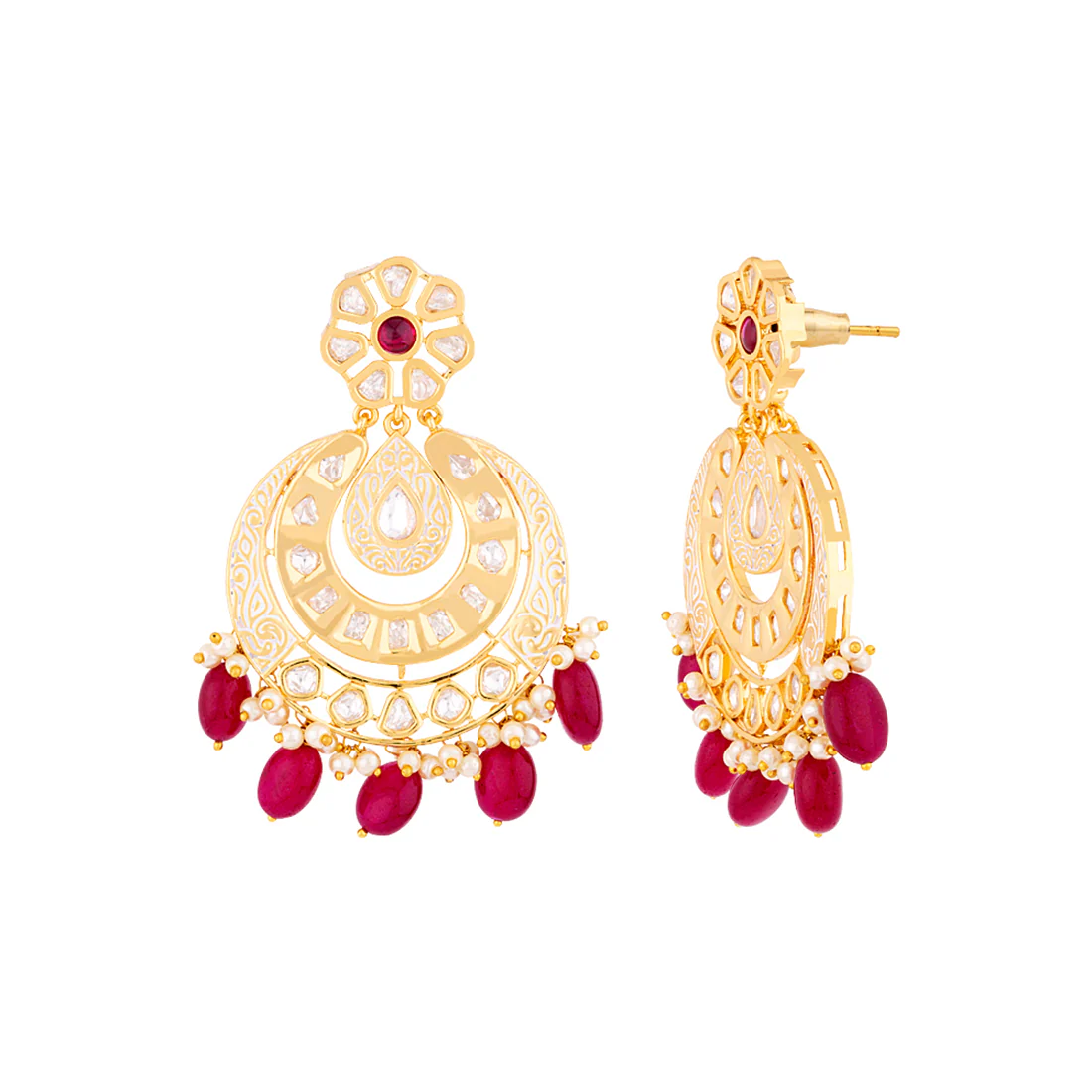 Kundan Stanza Ext Heavily Embellished Chandbali Earrings - Image 4