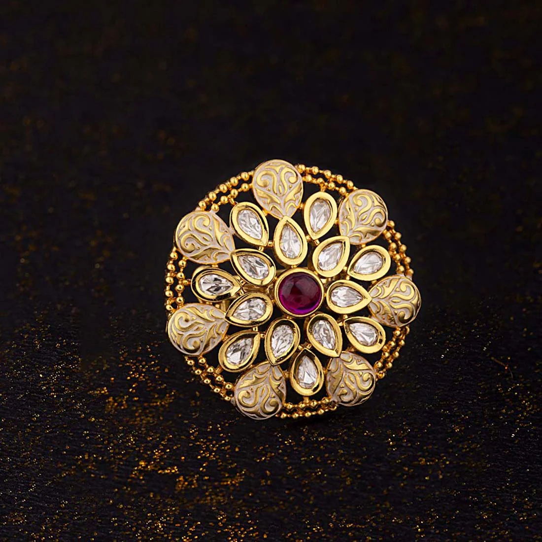 Kundan Stanza Floral Cocktail Ring