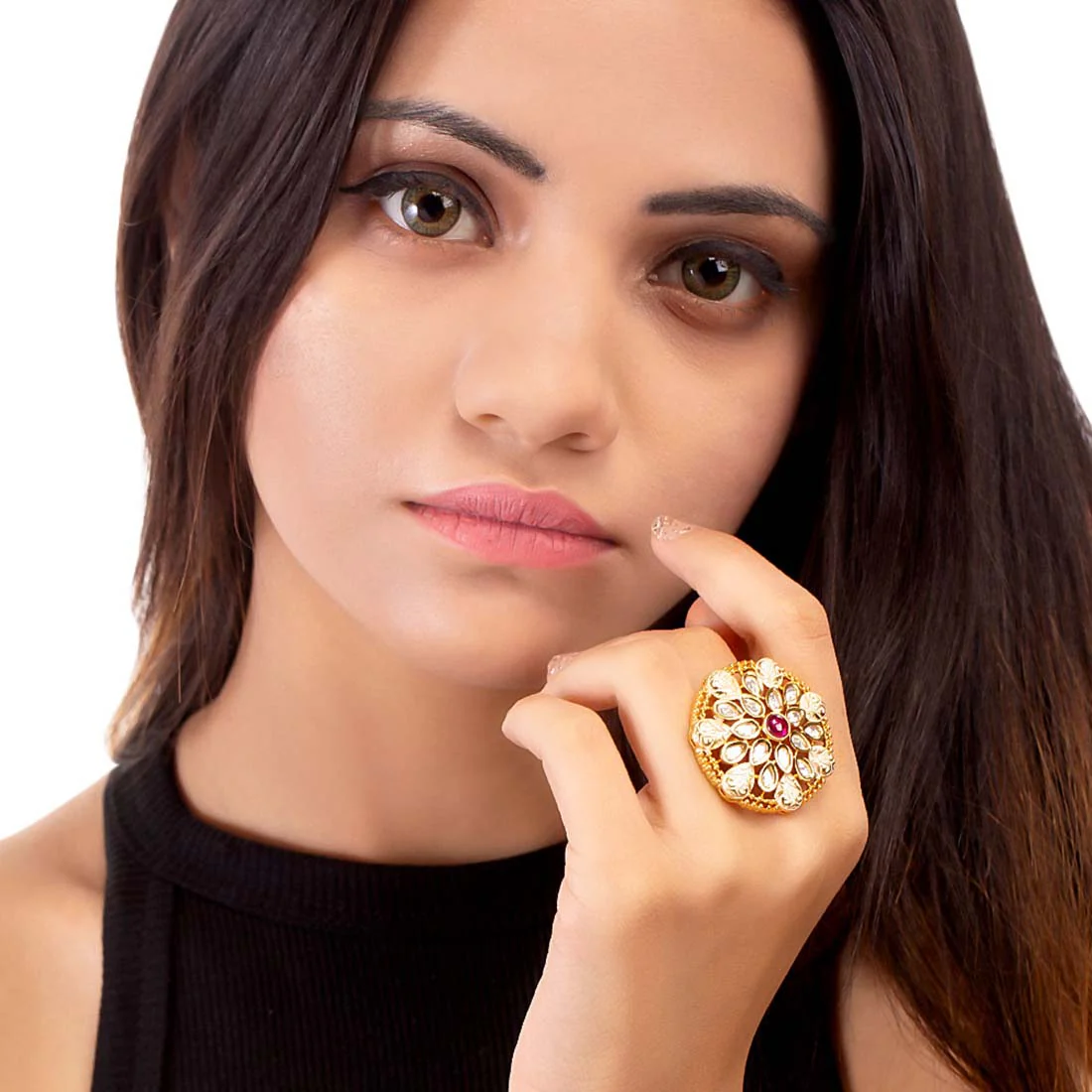 Kundan Stanza Floral Cocktail Ring - Image 2